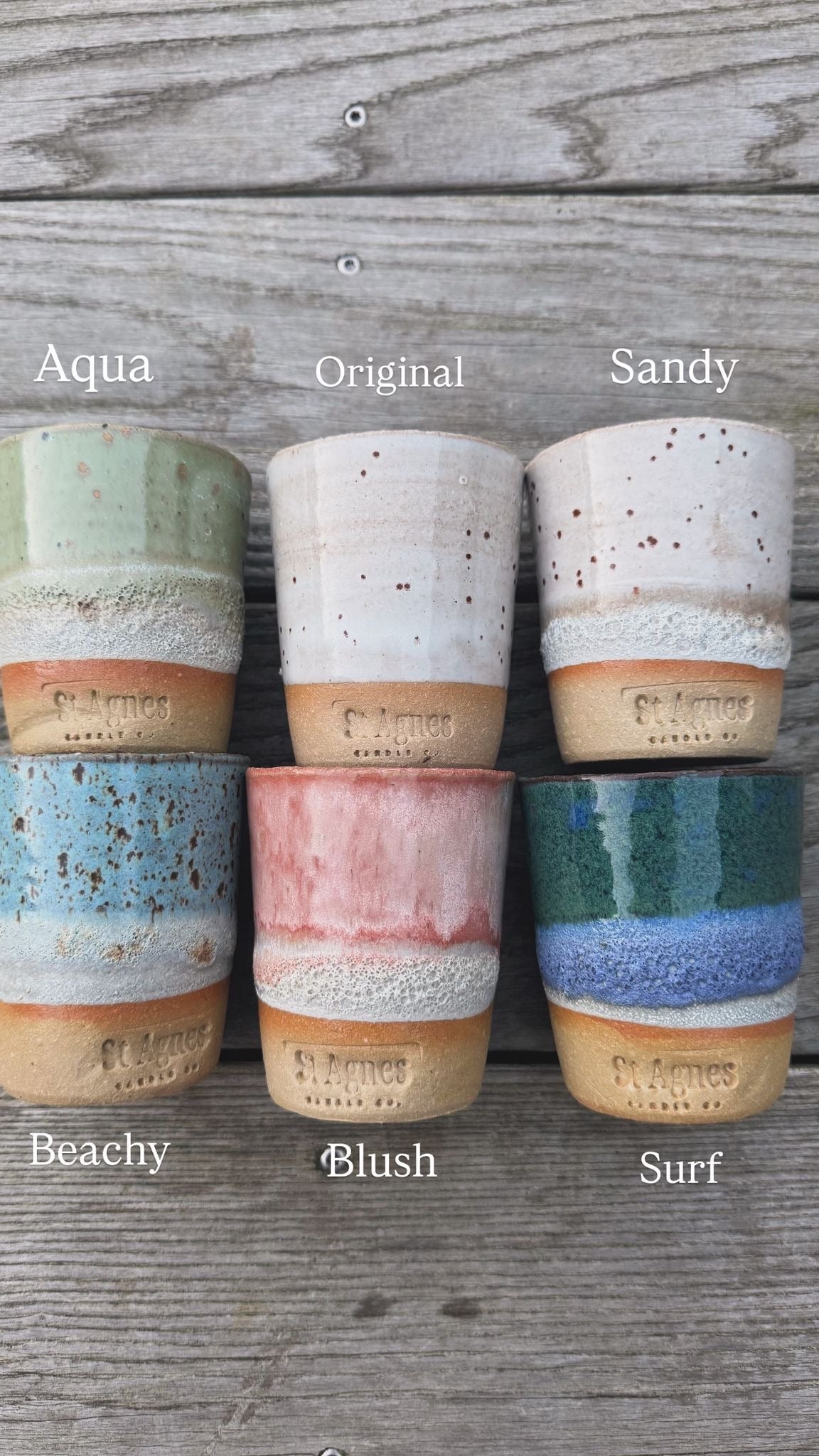 St Agnes handmade ceramic flat white cups with glazed finishes, 5–6oz per cup