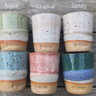 St Agnes handmade ceramic flat white cups with glazed finishes, 5–6oz per cup