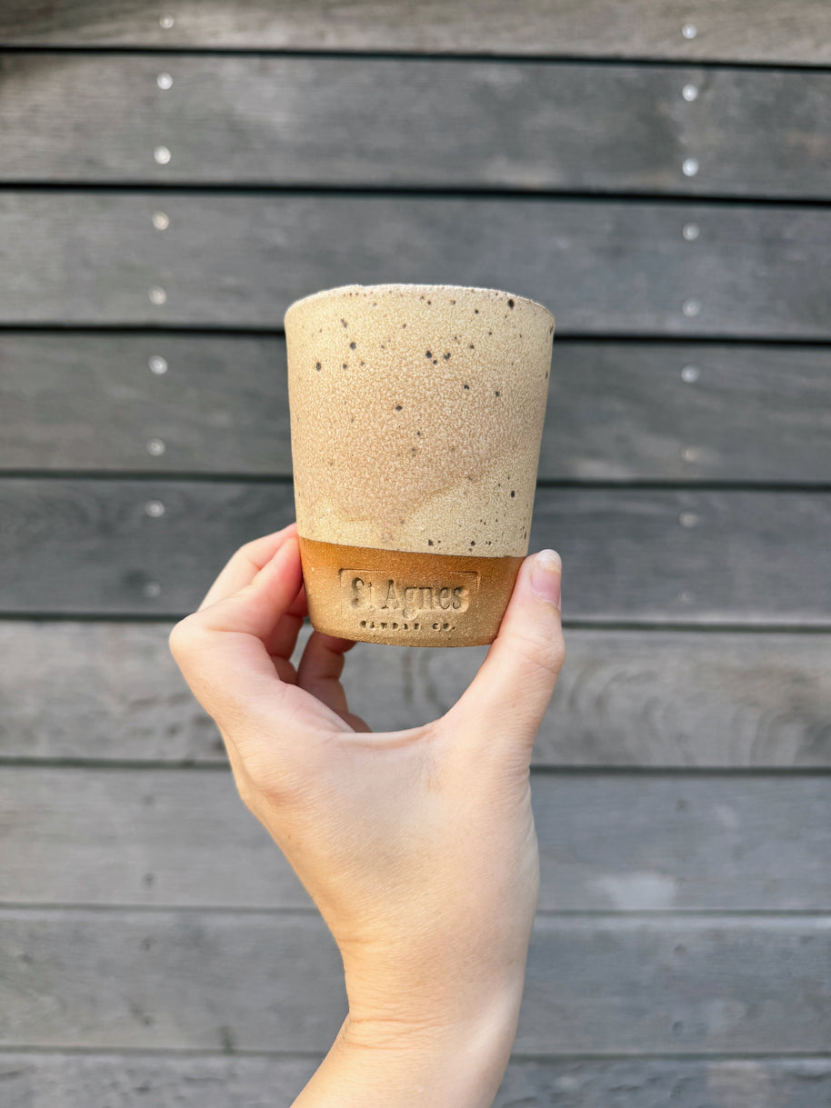 St Agnes handmade ceramic flat white cups with glazed finishes, 5–6oz per cup