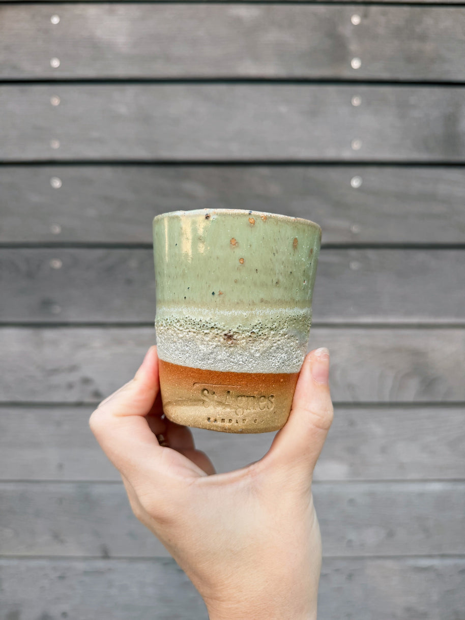 St Agnes handmade ceramic flat white cups with glazed finishes, 5–6oz per cup