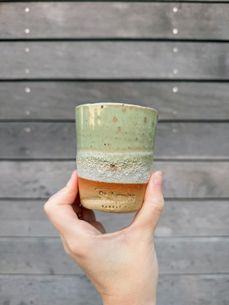St Agnes handmade ceramic flat white cups with glazed finishes, 5–6oz per cup