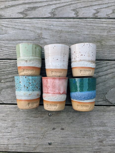 St Agnes handmade ceramic flat white cups with glazed finishes, 5–6oz per cup