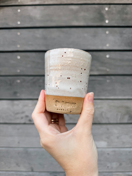 St Agnes handmade ceramic flat white cups with glazed finishes, 5–6oz per cup