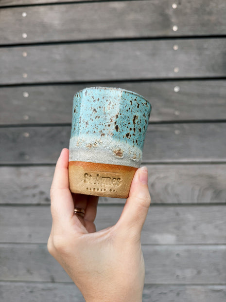 St Agnes handmade ceramic flat white cups with glazed finishes, 5–6oz per cup