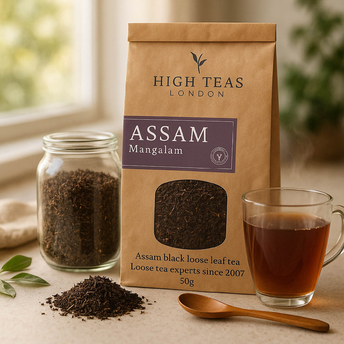 Assam Mangalam FTGFOP1 loose leaf tea in a lifestyle setting