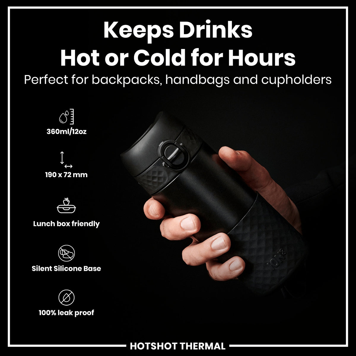 ION8 Insulated Steel Travel Mug — Black, 360ml