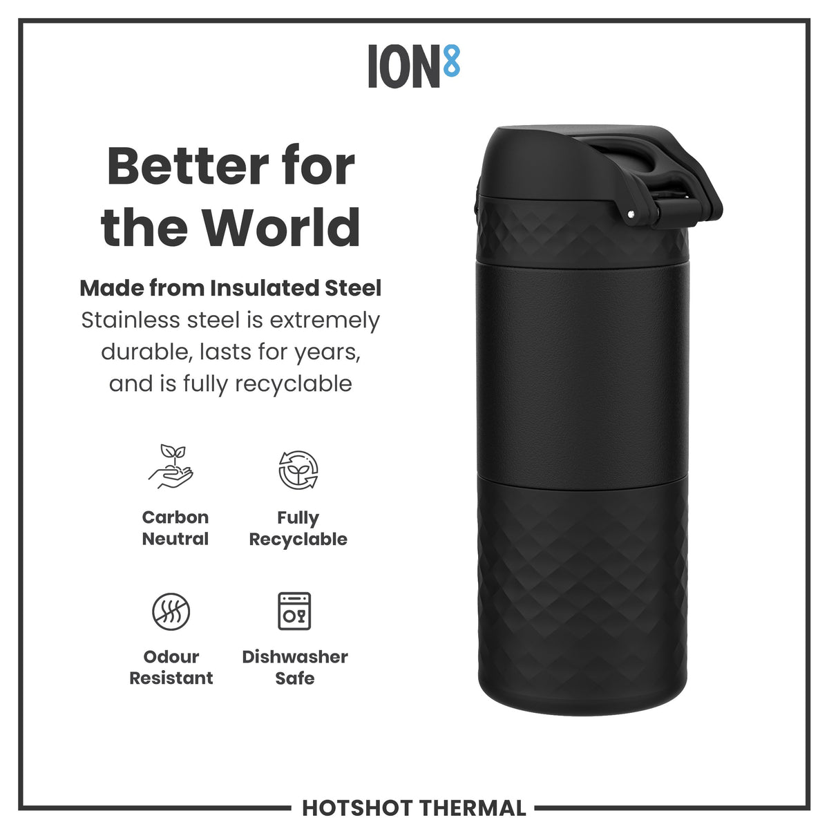 ION8 Insulated Steel Travel Mug — Black, 360ml