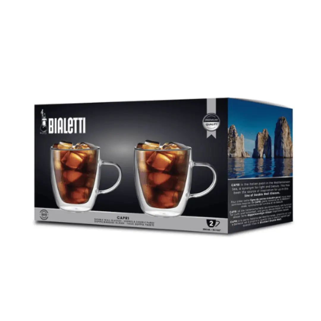 Bialetti Capri Double-Walled Glass Mugs — 2 × 350ml