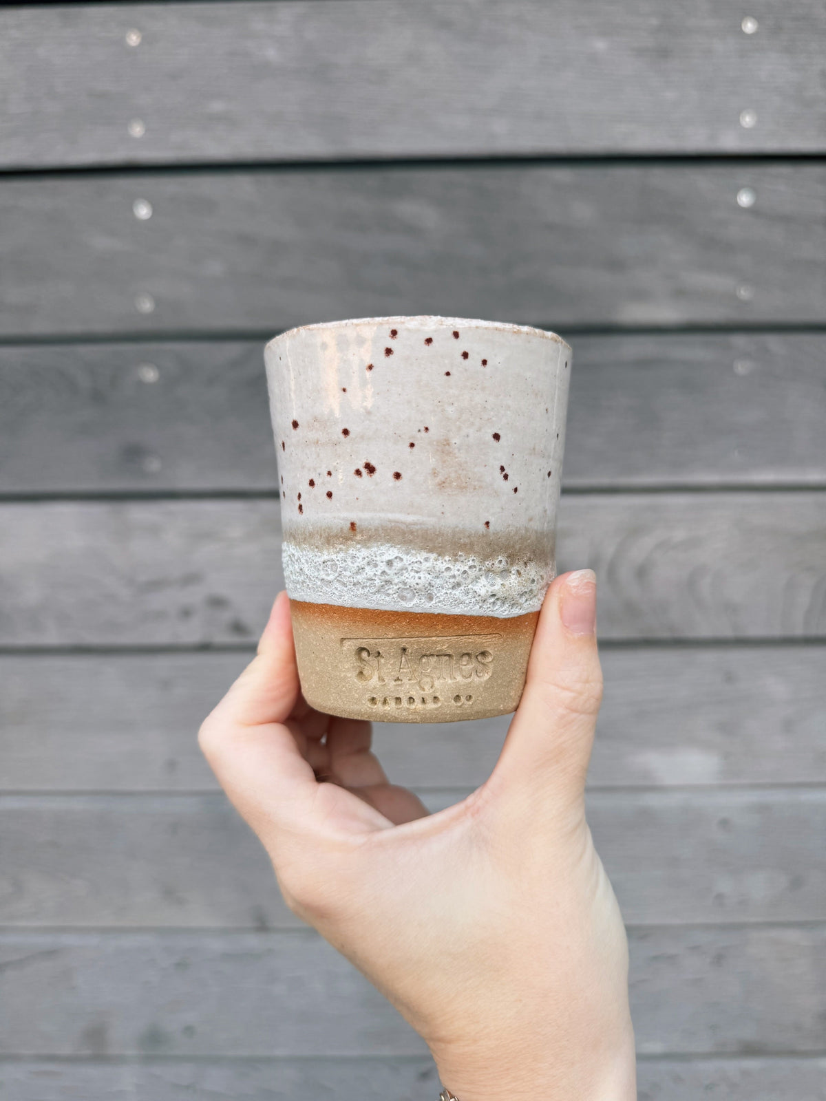 St Agnes handmade ceramic flat white cups with glazed finishes, 5–6oz per cup
