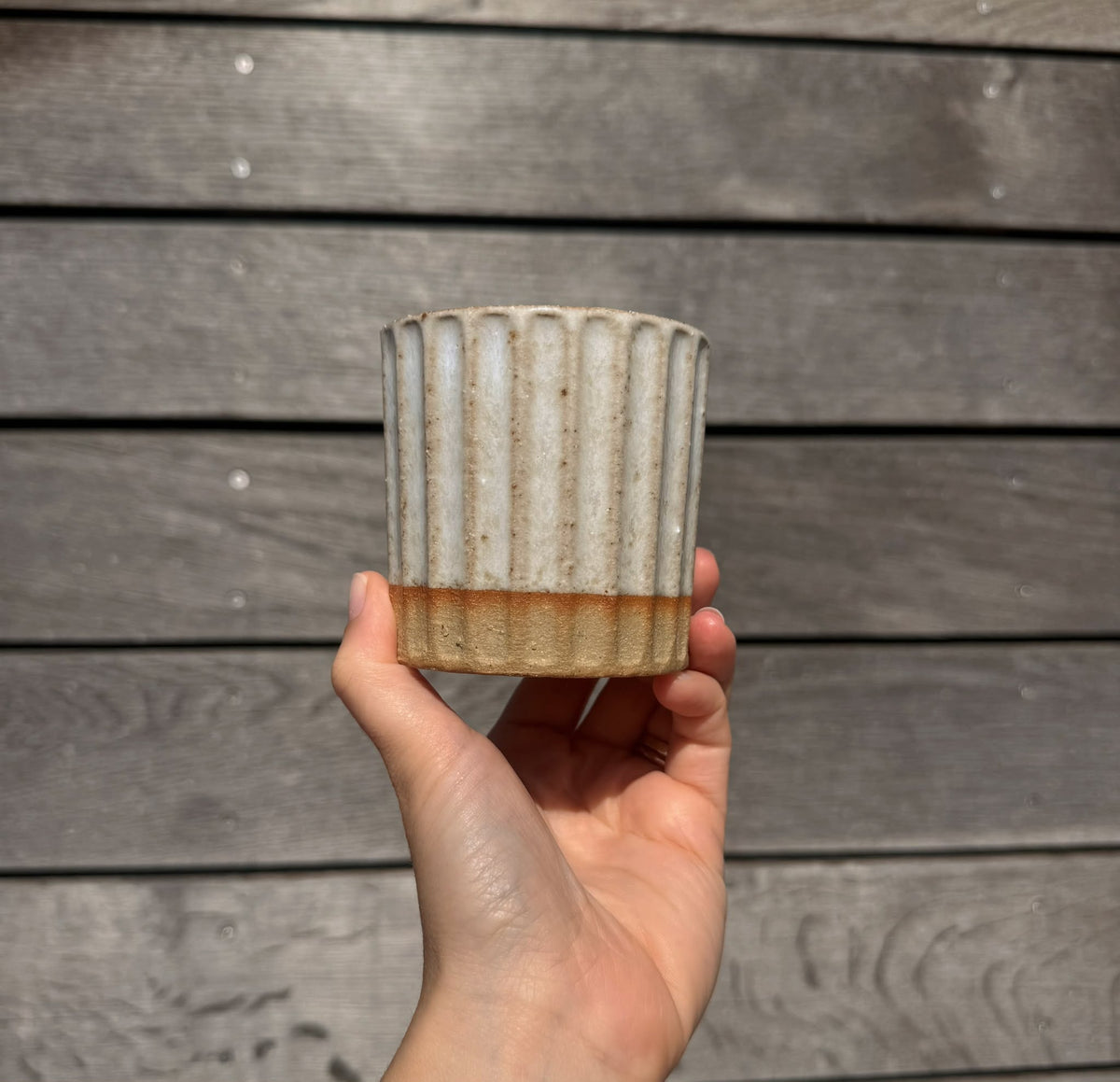 St Agnes handmade fluted ceramic coffee cup with a glazed finish, 6oz