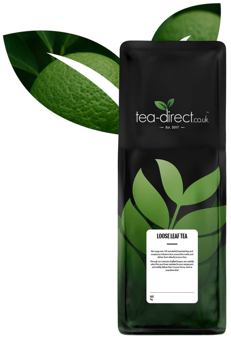 Tea-Direct Earl Grey Decaffeinated loose-leaf tea packaging