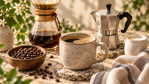 Bright editorial coffee ritual
