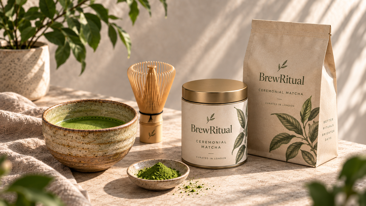 BrewRitual ceremonial matcha ritual with branded packaging