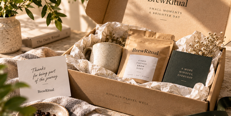 BrewRitual Delivered with Care editorial packaging and gifting presentation