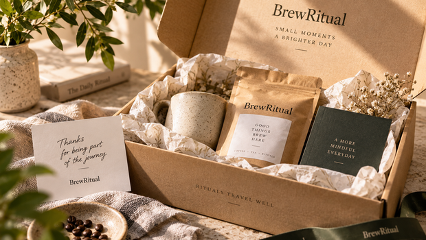 BrewRitual Delivered with Care editorial packaging and gifting presentation