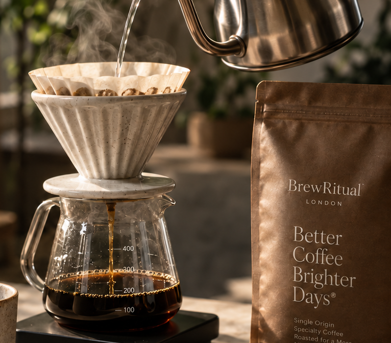 BrewRitual ritual objects for pour-over coffee with branded packaging
