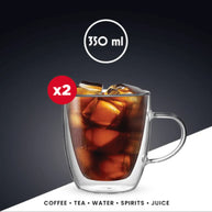Bialetti Capri Double-Walled Glass Mugs — 2 × 350ml