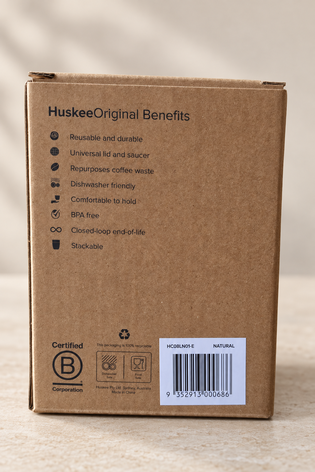 HuskeeOriginal Natural original packaging benefits and barcode
