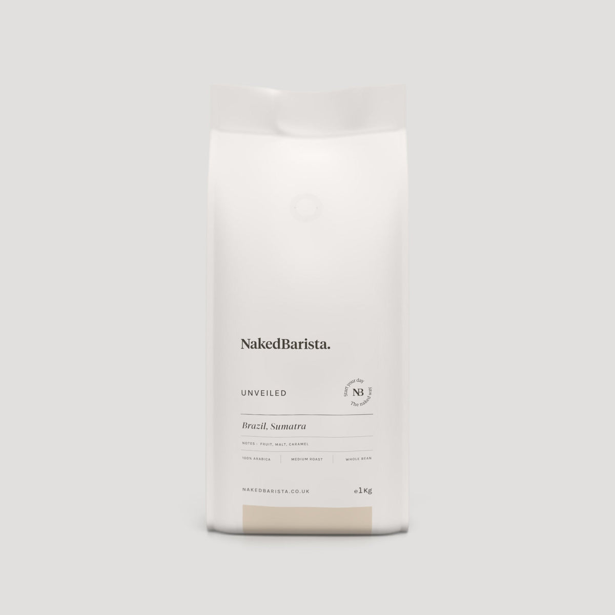 Naked Barista Unveiled — producer’s 1kg bag shown; listing is for 500g whole beans