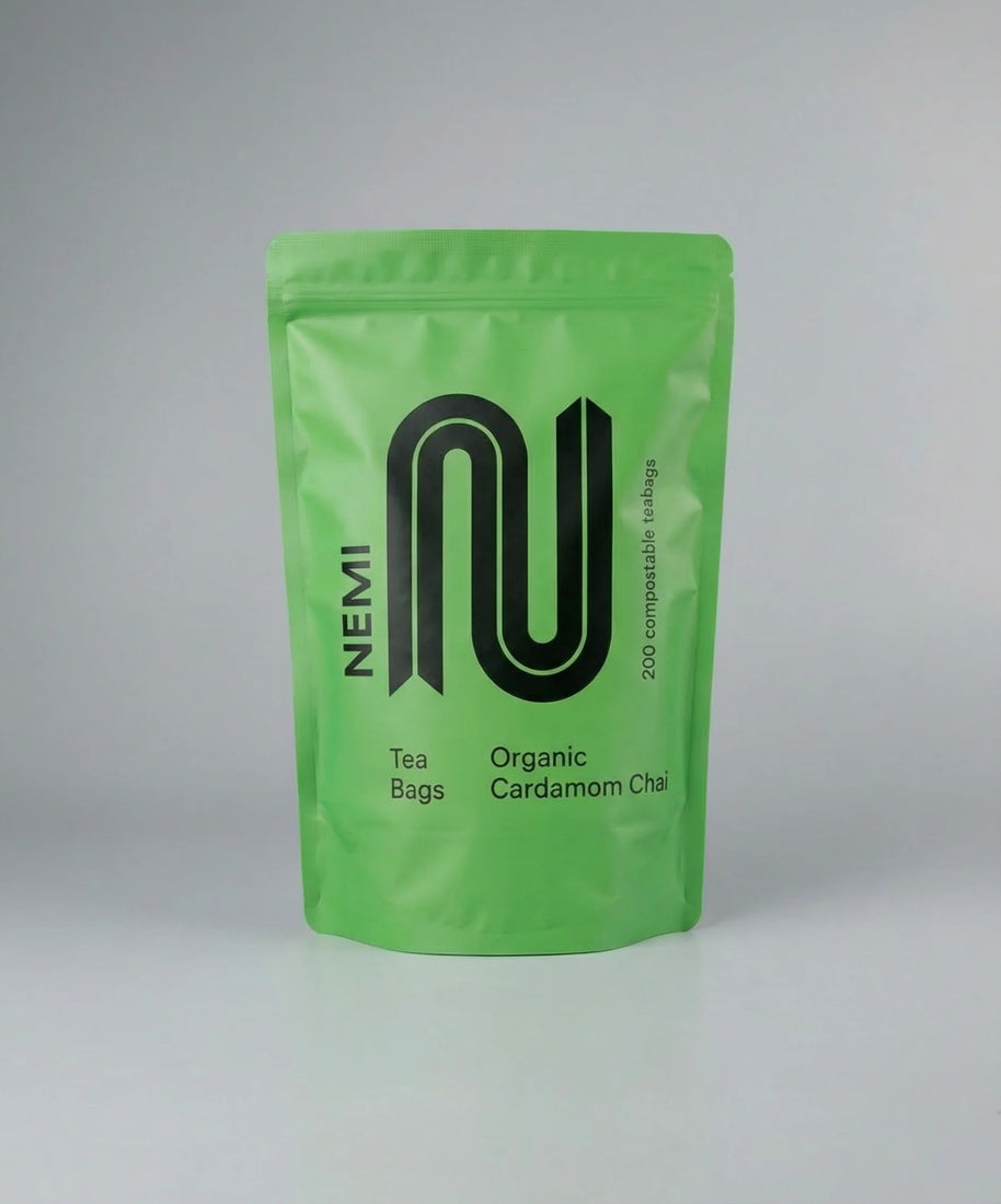 NEMI Cardamom Chai — maker's blend illustration and front design