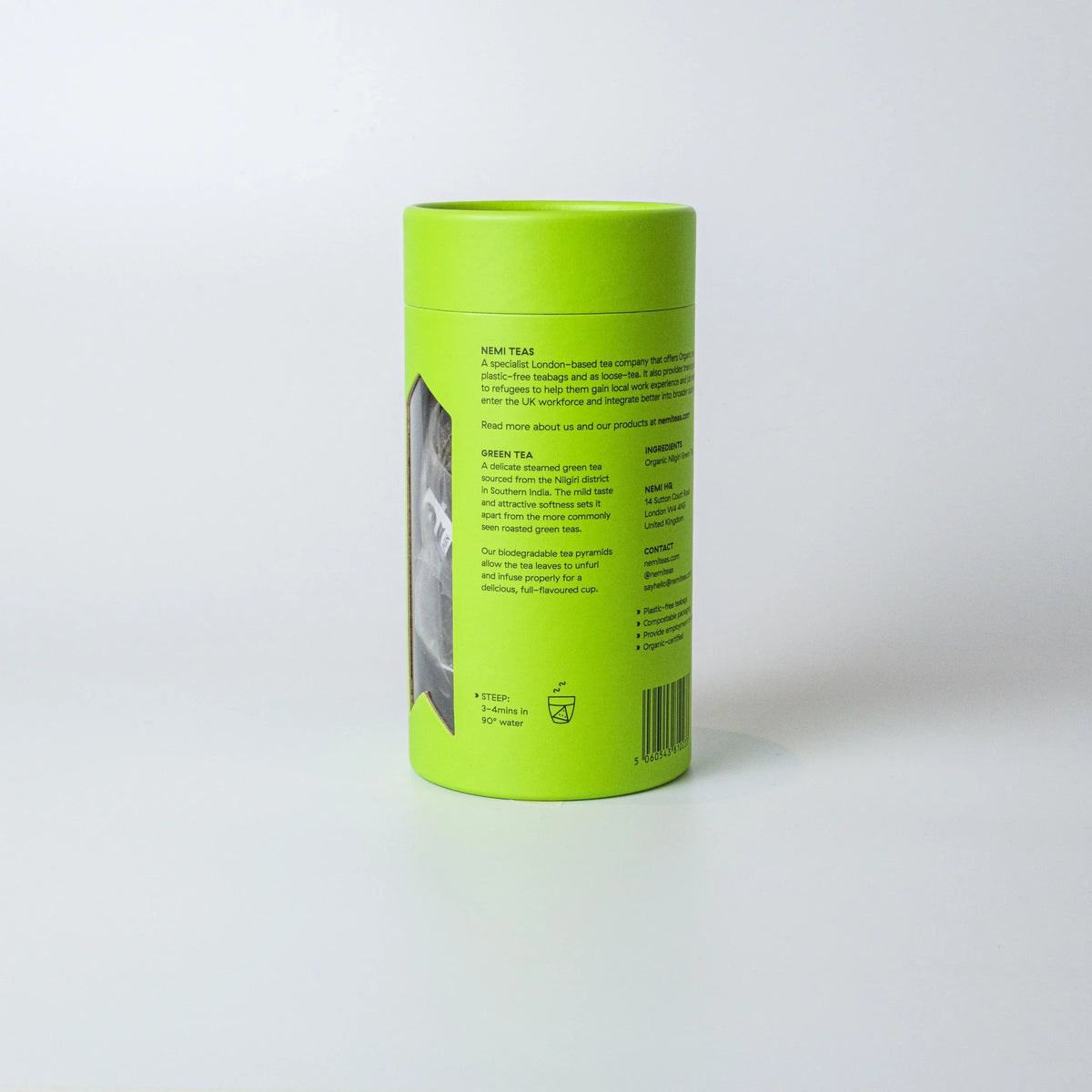 NEMI Organic Green Tea — information on 15 teabags pack