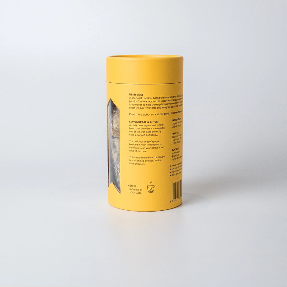 NEMI Teas Organic Lemongrass and Ginger, tube of 15 pyramid teabags