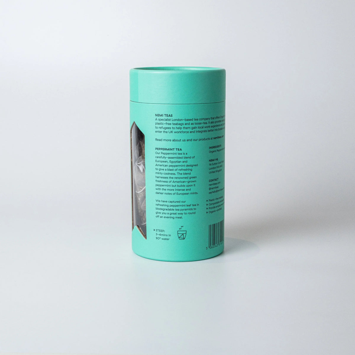 NEMI Teas Organic Peppermint Tea, tube of 15 pyramid teabags