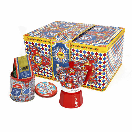 Bialetti x Dolce and Gabbana Sicilian Cart gift set with Moka pot and coffee