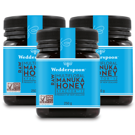 Wedderspoon Raw Manuka Honey KFactor 12+ — 3 × 250g